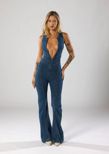dresses : Bianca – Combinaison en jean évasée à fermeture zippée, inspirée du style vintage in van Seroa