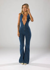 dresses : Bianca – Combinaison en jean évasée à fermeture zippée, inspirée du style vintage in van Seroa