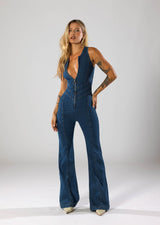 dresses : Bianca – Combinaison en jean évasée à fermeture zippée, inspirée du style vintage in van Seroa