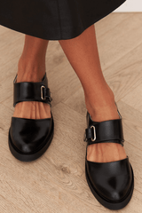 Angela Black Buckle Loafers Leather