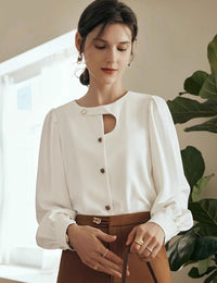 Elegante Bluse mit Knöpfen und Puffärmeln für Damen
