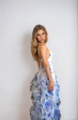 dresses : Natalia – Robe Longue Romantique à Volants en Tulle Fleuri in van Seroa