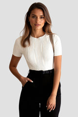 top blouses : Amelie - Haut Côtelé Structuré Chic in Blanc van Seroa