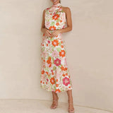 dresses : Cora - Robe Midi Élégante en Satin à Col Halter et Motif Fleuri in van Seroa