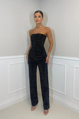 dresses : Hadley – Combinaison de Soirée Élégante Sans Bretelles à Paillettes et Coupe Tailleur in Noir van Seroa