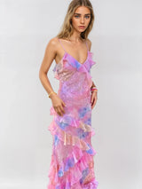 dresses : Annelie – Élégante Robe Longue Transparente À Volants in Rose van Seroa