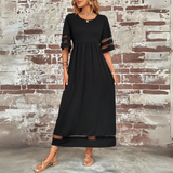 dresses : Andrea – Robe Longue Élégante avec Manches en Tulle pour un Style Chic Sans Effort in Noir van Seroa