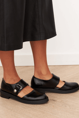 Angela Black Buckle Loafers Leather