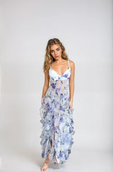 dresses : Natalia – Robe Longue Romantique à Volants en Tulle Fleuri in van Seroa