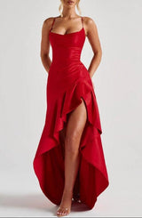 Robe longue dos nu élégante à volants, col halter, pour femme