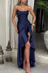 Robe longue dos nu élégante à volants, col halter, pour femme