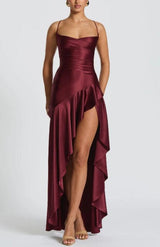 Robe longue dos nu élégante à volants, col halter, pour femme