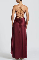 Robe longue dos nu élégante à volants, col halter, pour femme