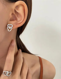 Parure Bijoux Femme Argent Strass 5 Pièces Collier Boucles Bague