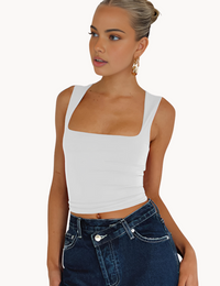 Kurzes ärmelloses Top mit quadratischem Ausschnitt für Damen, Denim