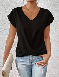 Legere Bluse mit V-Ausschnitt, kurzen Ärmeln und Drapierung für Damen