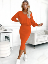 dresses : Aisa | Ensemble Femme Robe Sans Manches et Pull Confortable in Orange van Seroa