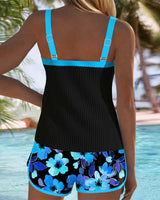 Gepolsterter schwarzer floraler Tankini mit Shorty Damen - Badeanzug