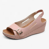 Bequeme flache Keilsandalen für Damen aus schwarzem Leder – ideal für den Sommer