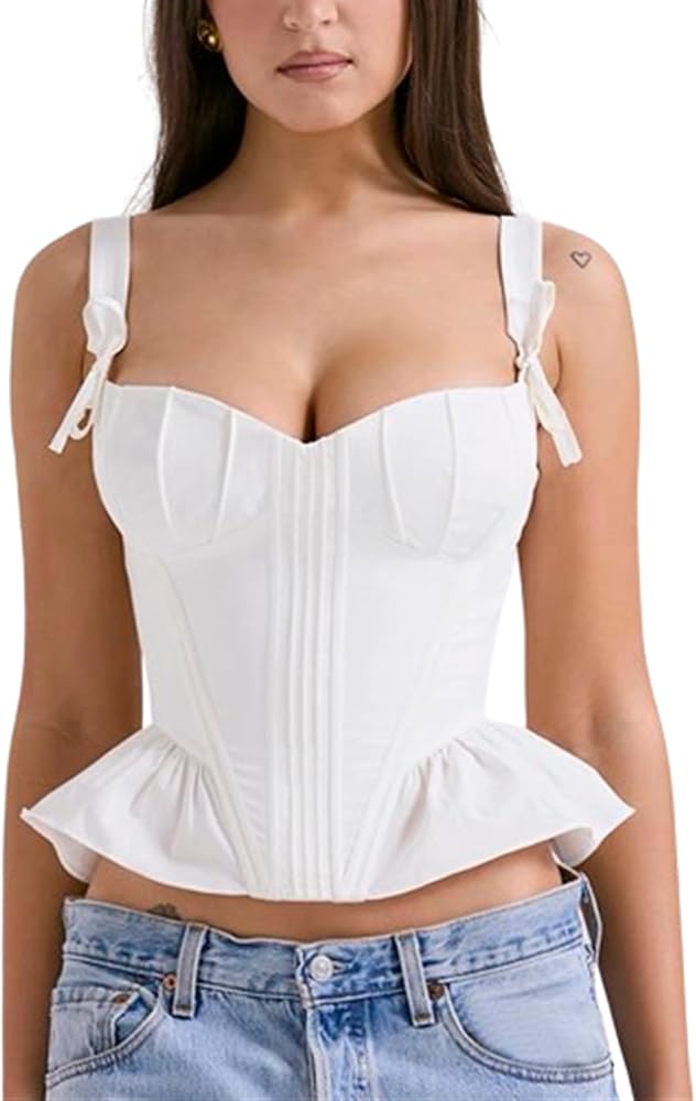 top blouses : Lia – Top Corset Élégant avec Basque et Bretelles Nœud in van Seroa