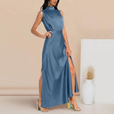 dresses : Ivy - Robe Maxi Élégante en Satin à Col Haut avec Fente in van Seroa