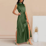 dresses : Ivy - Robe Maxi Élégante en Satin à Col Haut avec Fente in van Seroa