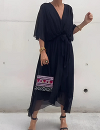 Fließendes Wickelkleid aus Chiffon mit V-Ausschnitt Damen Elegant – Ideal