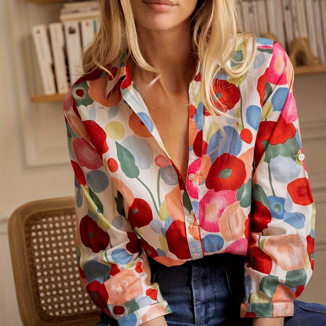 top blouses : Isabelle – Blouse à imprimé floral éclatant avec une touche bohème chic in van Seroa