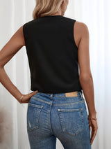 top blouses : Sophie - Blouse Chic Sans Manches avec Boutons Asymétriques in van Seroa