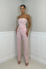 dresses : Hadley – Combinaison de Soirée Élégante Sans Bretelles à Paillettes et Coupe Tailleur in Rose van Seroa