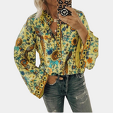 top blouses : Sofia - Blouse Bohème à Manches Évasées et Motif Fleuri in van Seroa