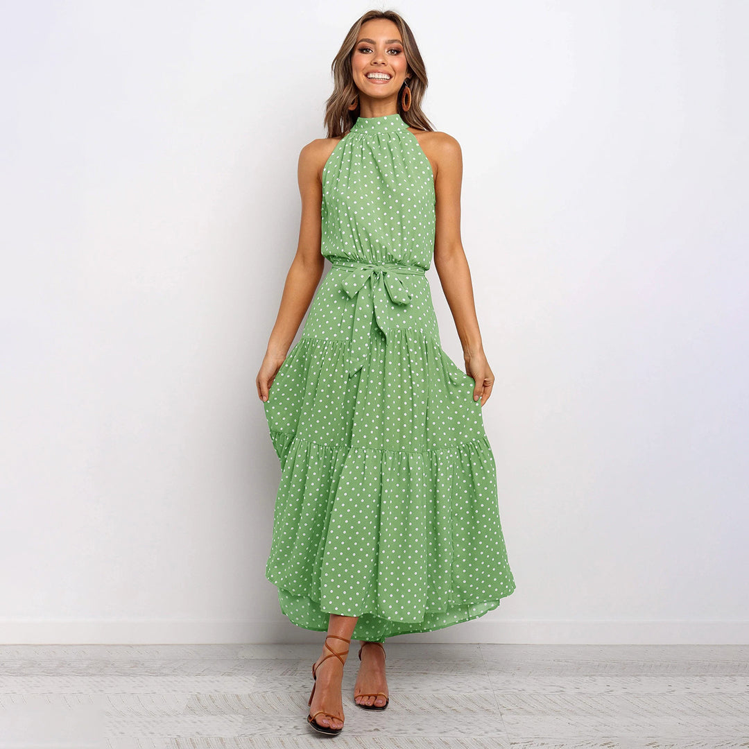 dresses : Maria – Élégante robe midi à pois avec volants in van Seroa