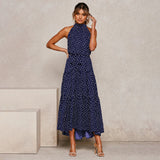 dresses : Maria – Élégante robe midi à pois avec volants in Bleu marine van Seroa