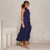 dresses : Maria – Élégante robe midi à pois avec volants in van Seroa