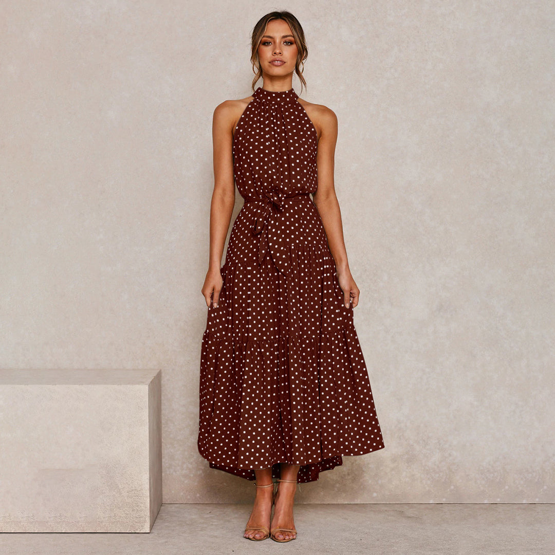 dresses : Maria – Élégante robe midi à pois avec volants in van Seroa