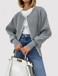 Eleganter Strickcardigan mit Perlenverzierung für Damen