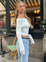 top blouses : Bella – Pull épaules Dénudées avec col Large et Coupe Ajustée in van Seroa