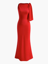 dresses : Iris – Élégante Robe Longue En Satin À Une Épaule in Rouge van Seroa