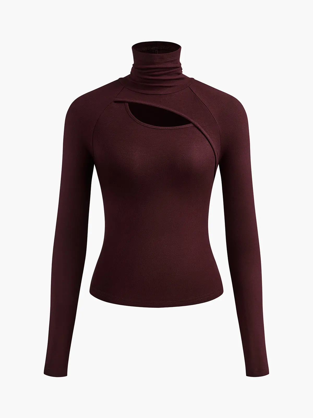 top blouses : Ava - Haut Col Roulé Asymétrique avec Découpe Élégante in Bourgogne van Seroa