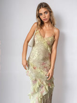 dresses : Annelie – Élégante Robe Longue Transparente À Volants in Vert pastel van Seroa