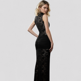 Lara – Robe de Soirée Élégante en Dentelle Transparente avec Fente Haute