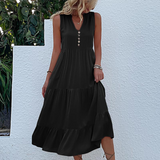 dresses : Ines – Robe Midi d'Été Sans Manches à Boutons et Coupe Décontractée in Noir van Seroa