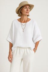Blouse Ample Femme en Coton Lin Chic 0