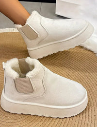 Bottes Décontractées Femmes Doublées Fourrure Beige