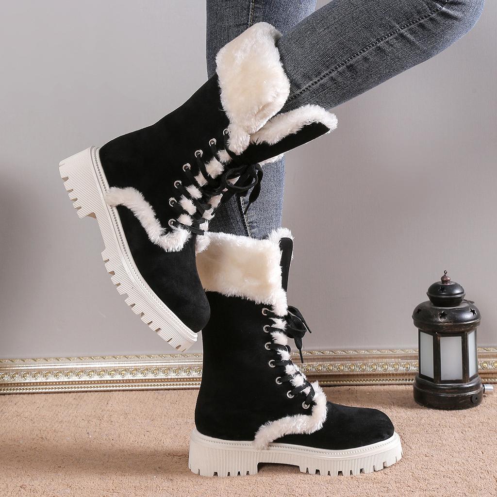 Bottes Hiver Femme Élégantes Mi-Mollet Noires 3