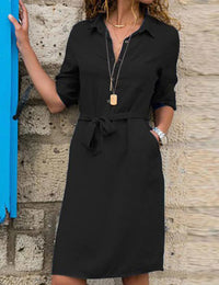 Gürtelkleid mit Knöpfen und Taschen Damen