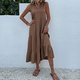 dresses : Ines – Robe Midi d'Été Sans Manches à Boutons et Coupe Décontractée in Marron van Seroa