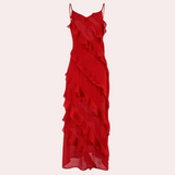 dresses : Anna - Robe Maxi Élégante Fluide avec Volants in Rouge van Seroa