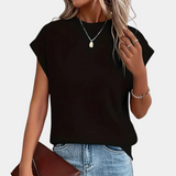 top blouses : Sophie – T-Shirt Décontracté à Manches Courtes et Coupe Ample in Noir van Seroa