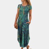 dresses : Anne – Élégante robe longue bohème imprimée avec poches in Vert van Seroa
